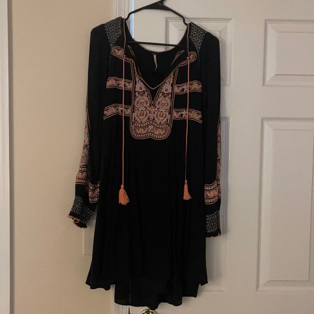 Black free people dress with pink and blue embroidery